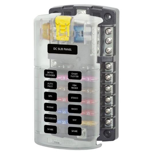 BLUE SEA Fuse Block STBlade 12circ w/gnd/cvr | 5026-BSS