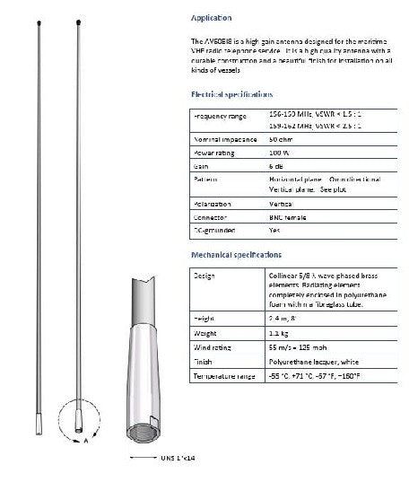 COMROD AV60BI (AIS) - 8' Marine VHF Antenna (AIS) | 21000 SHIPPING CHARGES APPLY