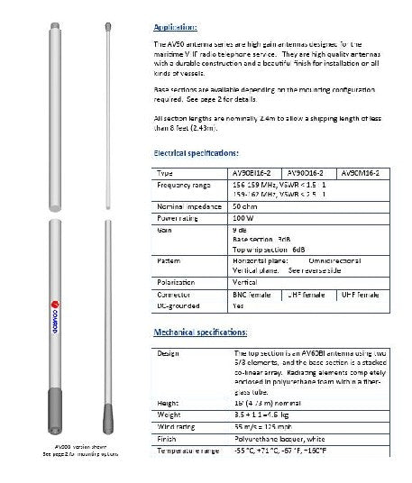 COMROD AV90/2BI - 16' Marine VHF Antenna, 2-Piece | 21090 SHIPPING CHARGES APPLY