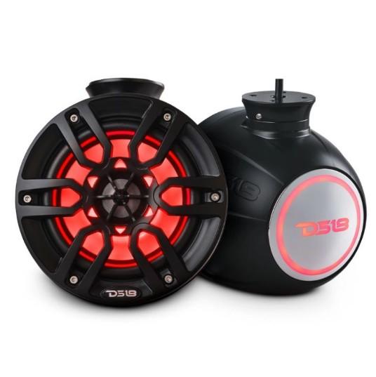 DS18 NXL 6.5" Marine and Powersports Compact Towers with Flat and Pole Mount LED RGB Lights 100 Watts Rms -Black | NXL-PS6BK