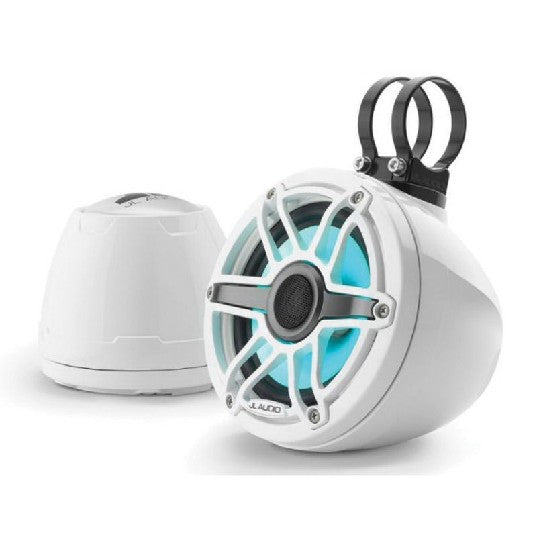 JL AUDIO M6-650VEX-GW-S-GWGW-I: 6.5" VEX Tower Speakers, Gloss White Enclosure & Sport Grill, RGB LED | 93412 | 010-03262-00