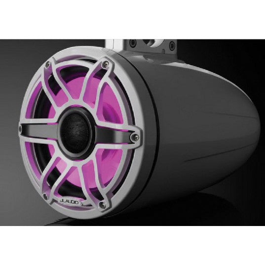 JL AUDIO M6-880ETXV3-GW-S-GWGW-I: 8.8" Tower Speakers, Gloss White Sport Grille, RGB LED, PAIR | 93665 | 010-03283-00
