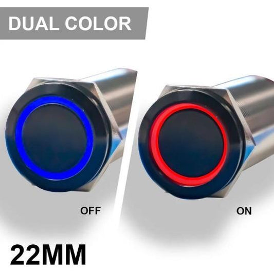 PLASHLIGHTS REVERT Harsh Environment 22MM Dual Color Push Button On/Off Switch - Black | HPBS-22-BLK-L