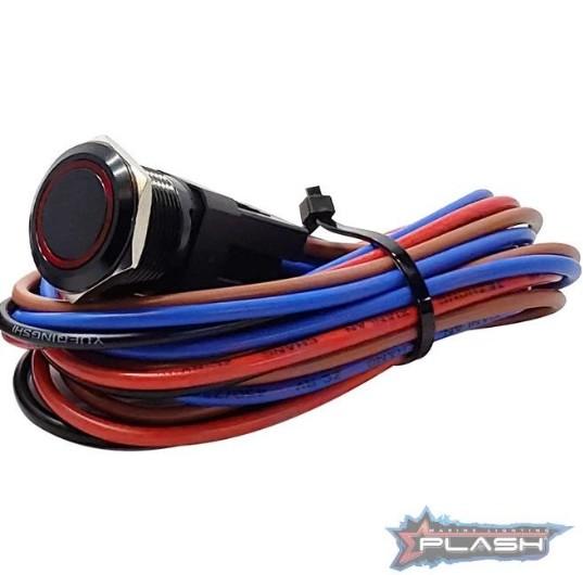 PLASHLIGHTS Marine Push Button Switch - Red LED - 20a - Black Anodized- On/Off - Latching | PL22BLK-L-RD