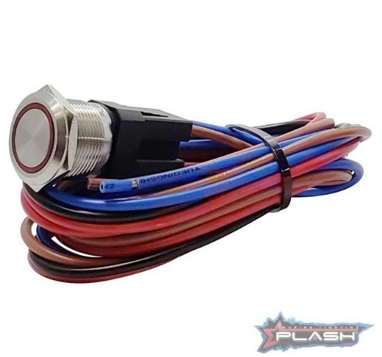 PLASHLIGHTS Marine Push Button Switch - Red LED - 20a - Stainless Steel - On/Off - Latching |PL22SS-L-RD