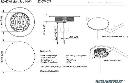 SCANSTRUT ROKK Wireless - Sub. 10W Waterproof wireless charger 12/24V | SC-CW-07F