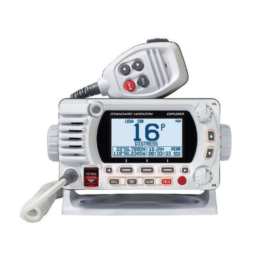 STANDARD HORIZON EXPLORER WHITE 25W Fixed Mount VHF/NMEA200 radio RAM MIC Compatible with Dot Matrix LCD | GX1850W